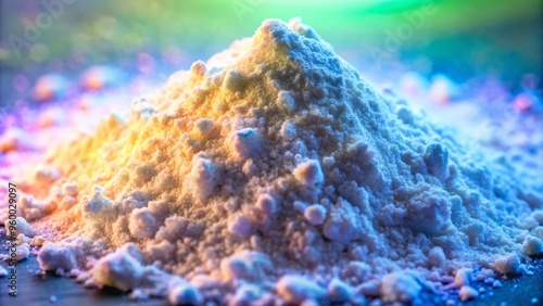 A macro shot of lithium bromide powder, with the camera positioned directly above to emphasize its fine, uniform texture, and a bright, even lighting to bring out the subtle color variations.