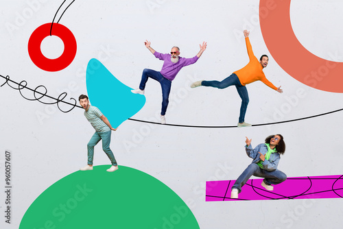 Collage sketch picture of cheerful happy glad people enjoting friday good mood isolated on painted background