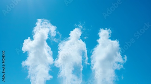 A puff of cloud forming figures in a clear blue sky AI generated illustration