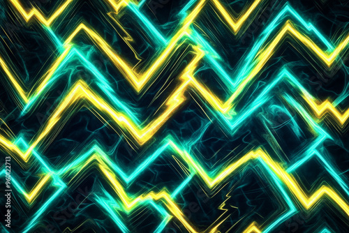 A neon lighting background with overlapping zigzag lines of neon yellow and cyan, creating a sharp, electrifying visual effect.