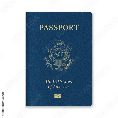 United States Passport Cover with Gold Emblem and Text