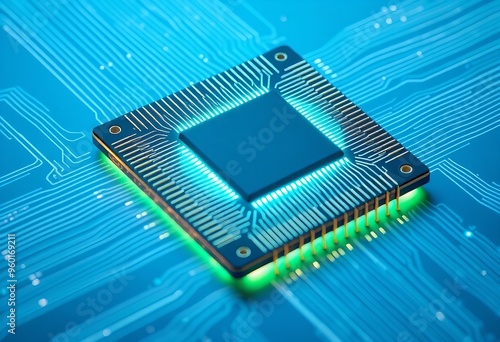 a close up of a microchip on a printed circuit board.