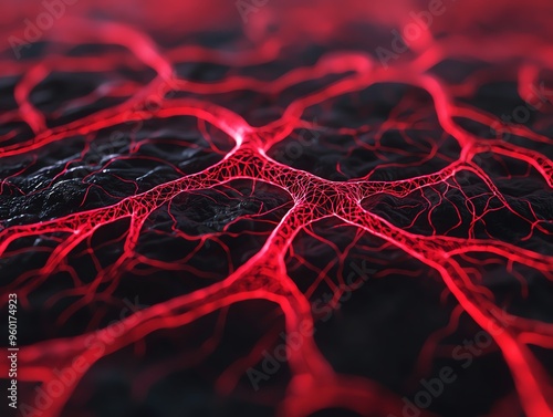 Neoninfused 3D model of the vascular system, 3D illustration