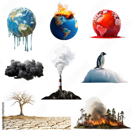 Global warming png element set, transparent background