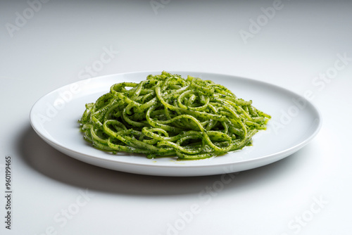 Dish with linguine with Genoese pesto sauce