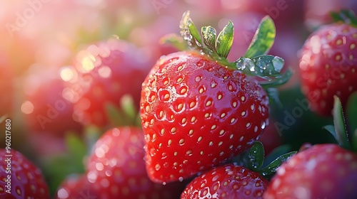 Realistic Strawberry Field Close Up 