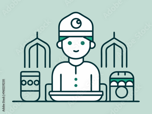 Mehfil-e sama or qawwali Night concept, gathering for spiritual listening vector outline icon, Muslim marriage Symbol, Islamic wedding customs Sign, Pakistani matrimony stock illustration 