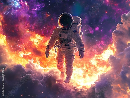 Intrepid Astronaut Exploring the Wondrous Celestial Fireworks and Aurora in the Vast Cosmos