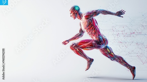 Neural network visualization in athlete body activity concept on plain background for sports science study