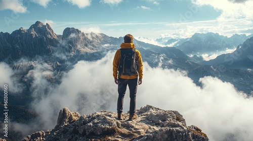 40. Person looking out at the horizon from a mountain peak, ready for new challenges