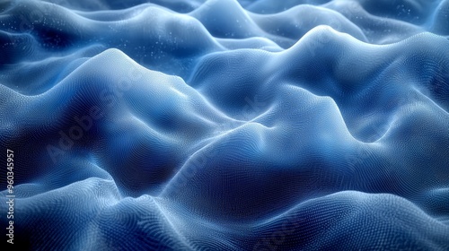 Fluid blue waves undulate gently, creating a calming ambiance in a serene digital landscape