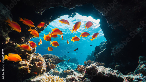 Vibrant Tropical Fish Swimming Through Coral Reef