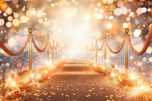 Glamorous Red Carpet Event with Sparkling Lights and Golden Confetti