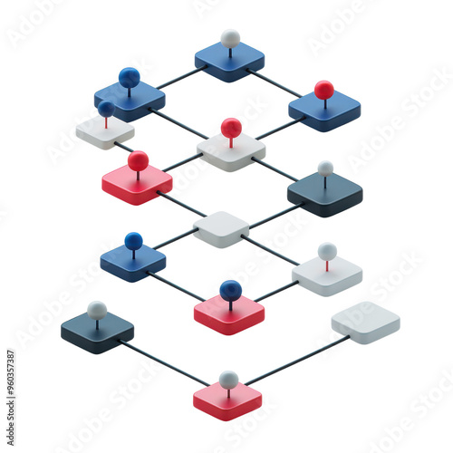 A vibrant diagram showcasing connections between elements in red, white, and blue, perfect for illustrating complex ideas.