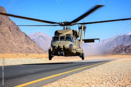 Military helicopters, close air support, protecting ground forces engage enemy targets in support of troops on the ground