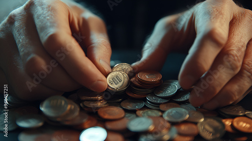 manos de una persona con monedas finanzas contando dinero en efectivo haciendo cuentas concepto de finanzas