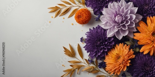 purple theme floral border with orange lining and whit background.