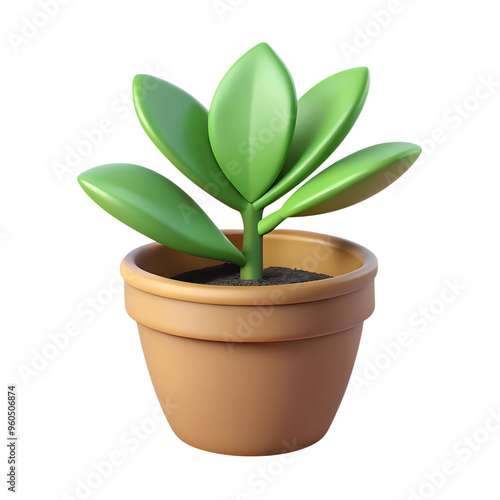 plant wit pot 3d plastic icon isolated