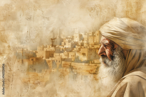 Portrait of Biblical Old Man in Sepia. Patriarch Abraham, Isaac or Jacob