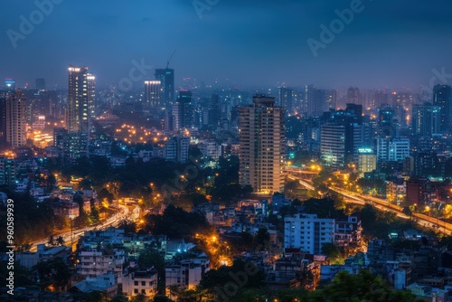 Bangalore City Skyline in India - Modern Architecture of Silicon Valley at Night