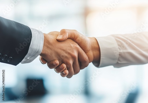 business people shaking hands, with focus on the handshake