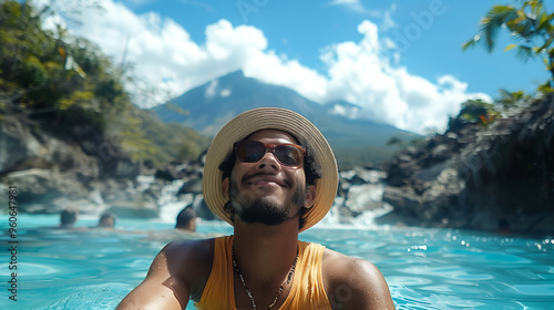 Latin guy enjoying his vacation in a paradisiacal lagoon