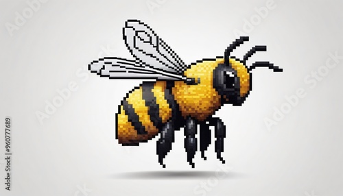 Pixel illustration d'abeille jaune noire aile