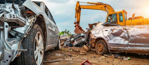 Metal recycling industry. View of a car crusher