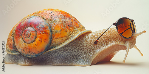 A snail with a cool pair of sunglasses.