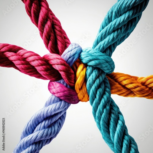 Collective Effort Integration and Unity with teamwork concept as a business metaphor for joining a partnership synergy and cohesion as diverse ropes connected together 