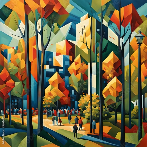 park in autumn cubist painting