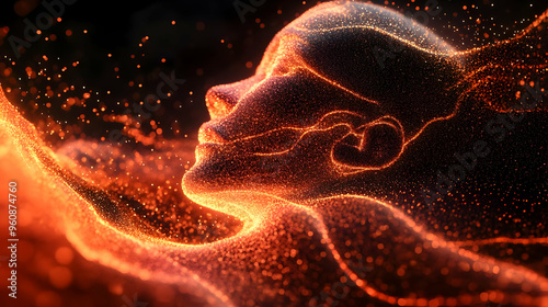 Abstract Sparkly Human Face with Orange Glow