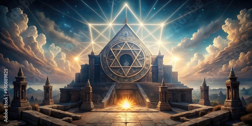 celestial davidic mysticism atmospheric temple darkness shrouded ancient hebrew mystical eight pointed celestial geometry