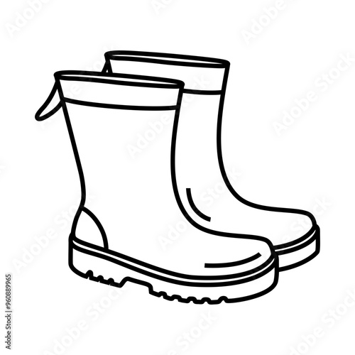 Cartoon rubber boots line icon isolated on a white background. 