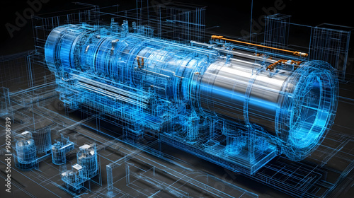 D Wireframe Model of Industrial Machinery