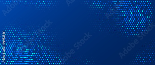 Glow blue hexagon texture. Abstract hexagonal grid gradient background. Navy honeycomb pattern backdrop. Universal business, science, healthcare, medicine, technology, presentation wallpaper. Vector