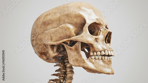 Skull anatomy illustration with focus on the bone structure, medical diagram