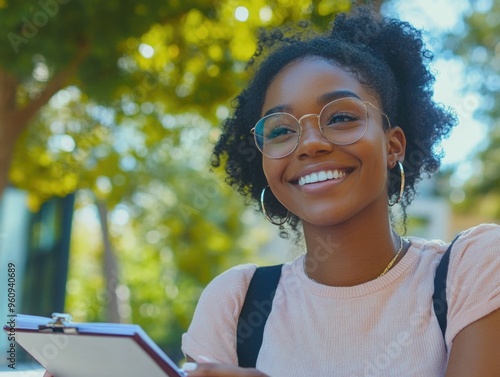 Happy Student Posing with Clipboard