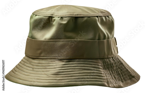 Green Bucket Hat Isolated on Transparent Background.