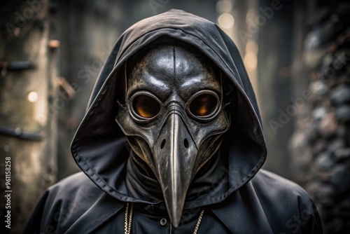 A Sinister Black Mask With A Beaked Nose And Haunting Eyeholes, Reminiscent Of The Black Death Era.