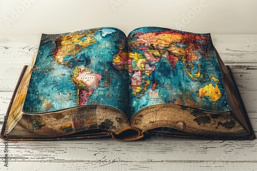 Spreading the Word: Global Religious Mission - An illustration of an open bible or book with a colorful map of the world, depicting the mission of spreading religious teachings across the globe.