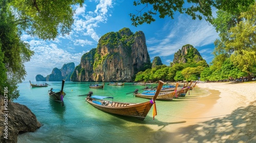 A beautiful beach with a lot of boats in the water