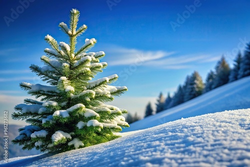 Amazing landscape green hill with pine trees covered by snow top Extreme Close-Up