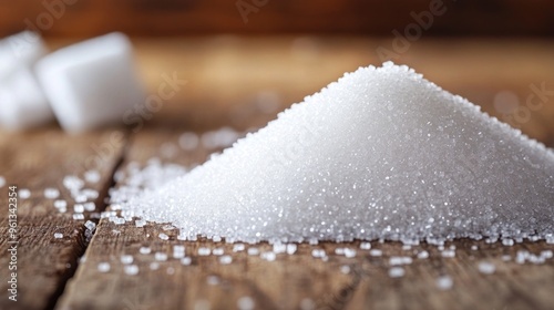 White Sugar on Wooden Surface