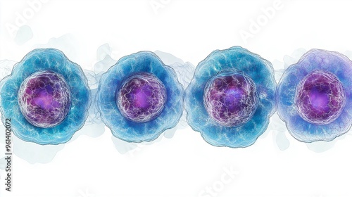 A telophase I stage of meiosis, cell division, hand-drawn illustration, two haploid cells forming, isolated on white background