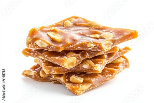 Brittle Candy. Stack of Peanut Brittle Pieces on White Background