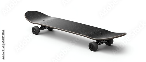 Sleek black skateboard on a white background