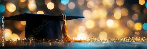 Graduation Cap with Golden Tassel and Sparkly Background