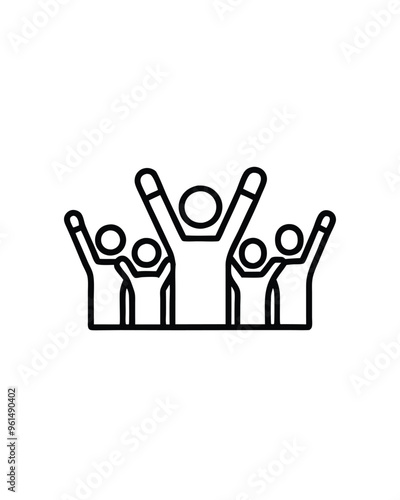 Editable stroke vector of a crowd of festival goers with arms raised in celebration.