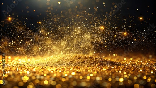 A stunning image of gold dust on a black background, bathed in soft overhead light